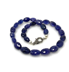 16.85” Genuine Blue Sapphire Necklace with Pave Diamond Clasp, Natural - VirtuousWares:Global