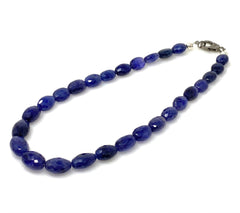 16.85” Genuine Blue Sapphire Necklace with Pave Diamond Clasp, Natural - VirtuousWares:Global