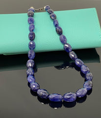 16.85” Genuine Blue Sapphire Necklace with Pave Diamond Clasp, Natural - VirtuousWares:Global