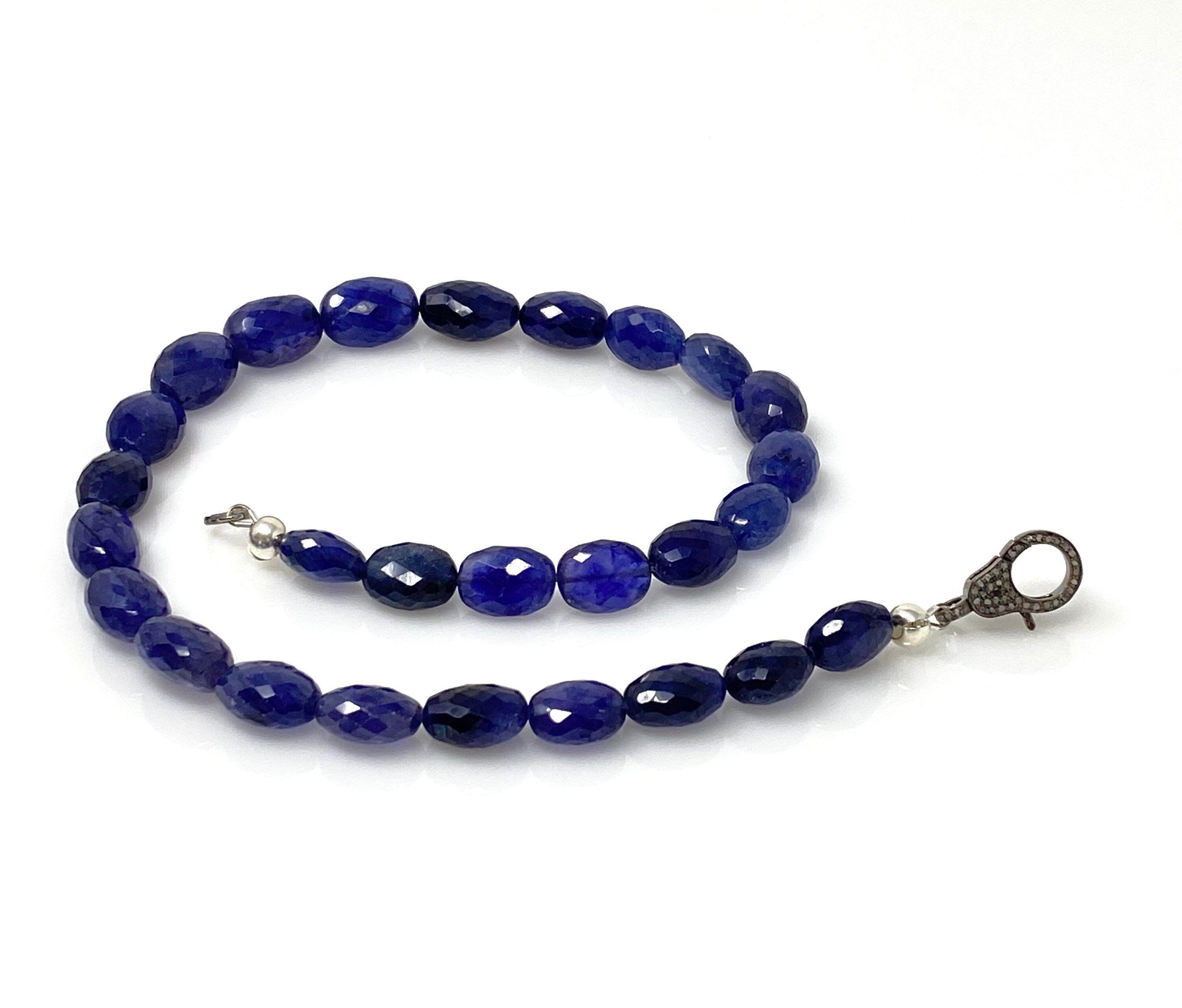 16.85” Genuine Blue Sapphire Necklace with Pave Diamond Clasp, Natural - VirtuousWares:Global