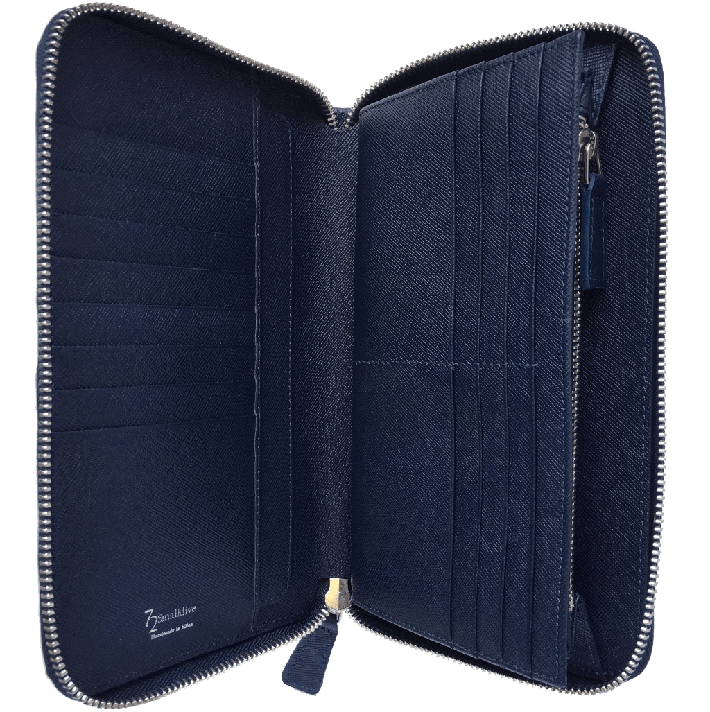 16 Credit Card Saffiano Organizer Zipped Wallet Blue - VirtuousWares:Global