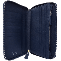 16 Credit Card Saffiano Organizer Zipped Wallet Blue - VirtuousWares:Global