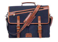 16 Inch Canvas Leather Briefcase Computer Laptop Book Large Satchel - VirtuousWares:Global