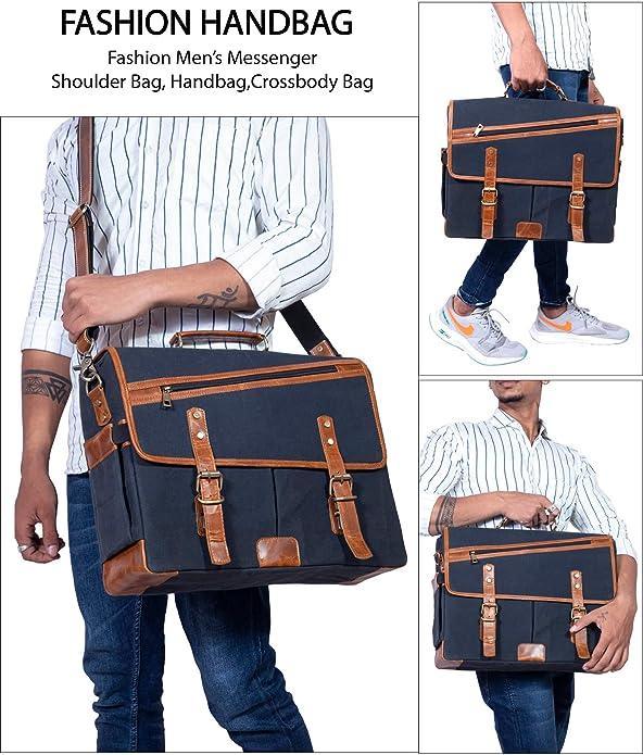 16 Inch Canvas Leather Briefcase Computer Laptop Book Large Satchel - VirtuousWares:Global