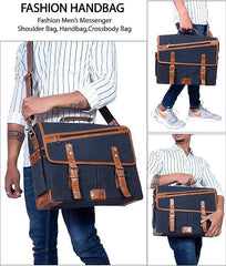 16 Inch Canvas Leather Briefcase Computer Laptop Book Large Satchel - VirtuousWares:Global