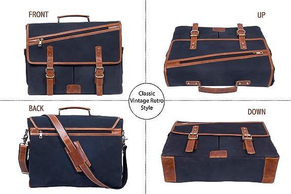 16 Inch Canvas Leather Briefcase Computer Laptop Book Large Satchel - VirtuousWares:Global