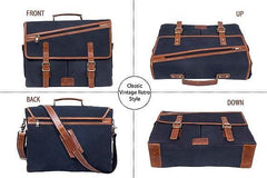 16 Inch Canvas Leather Briefcase Computer Laptop Book Large Satchel - VirtuousWares:Global