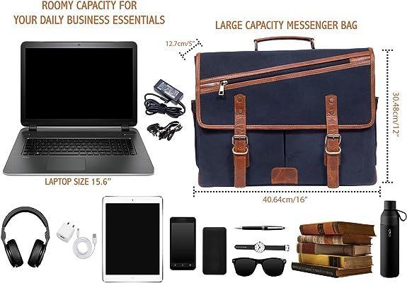 16 Inch Canvas Leather Briefcase Computer Laptop Book Large Satchel - VirtuousWares:Global