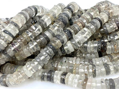 16" Natural Black Rutile Heishi Beads, Tyre Shape Gemstone Beads, - VirtuousWares:Global