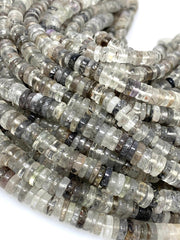 16" Natural Black Rutile Heishi Beads, Tyre Shape Gemstone Beads, - VirtuousWares:Global