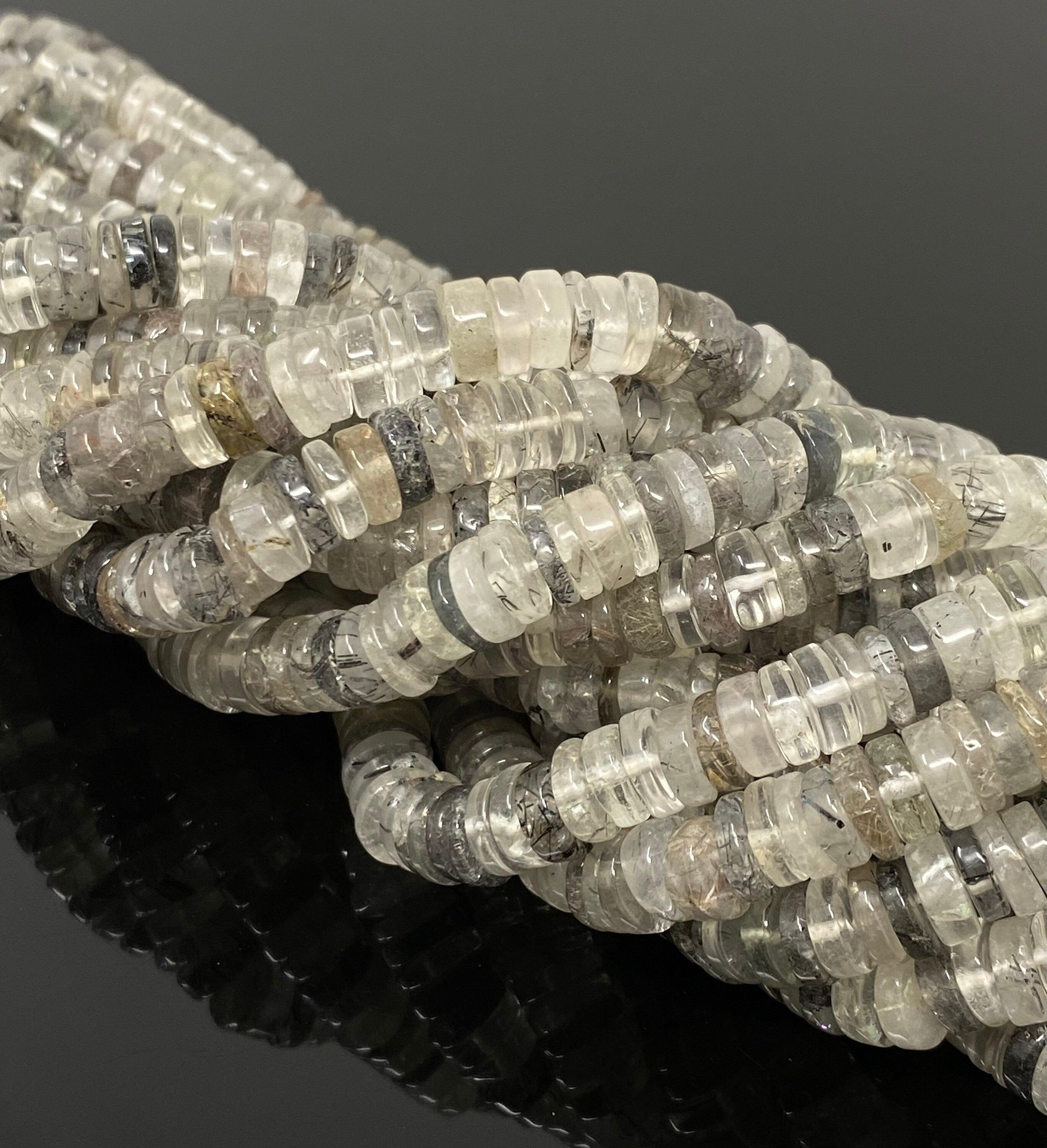 16" Natural Black Rutile Heishi Beads, Tyre Shape Gemstone Beads, - VirtuousWares:Global