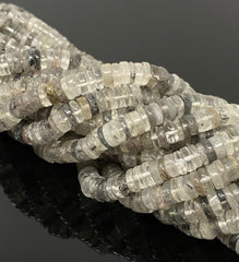 16" Natural Black Rutile Heishi Beads, Tyre Shape Gemstone Beads, - VirtuousWares:Global