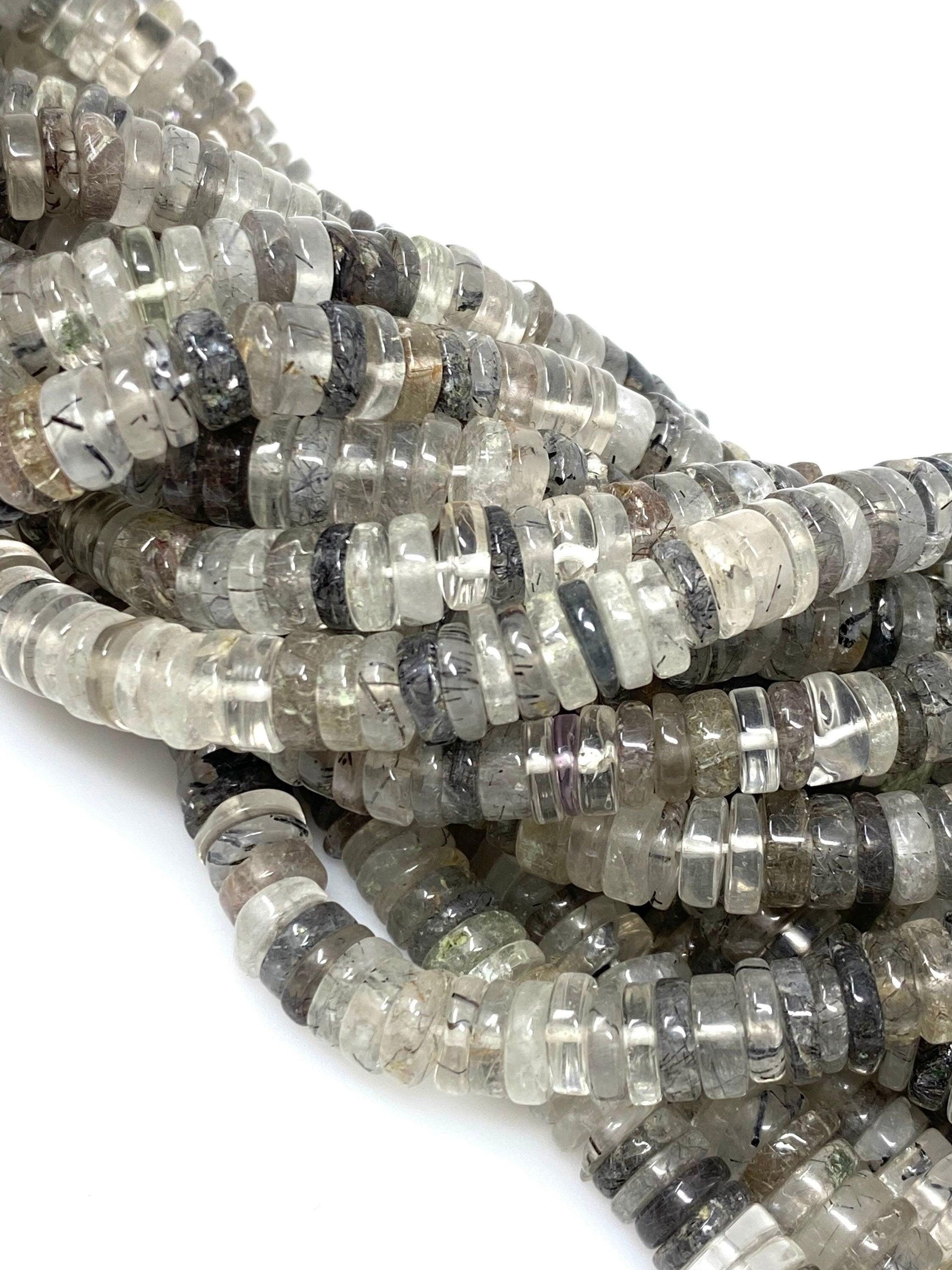 16" Natural Black Rutile Heishi Beads, Tyre Shape Gemstone Beads, - VirtuousWares:Global
