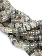 16" Natural Black Rutile Heishi Beads, Tyre Shape Gemstone Beads, - VirtuousWares:Global