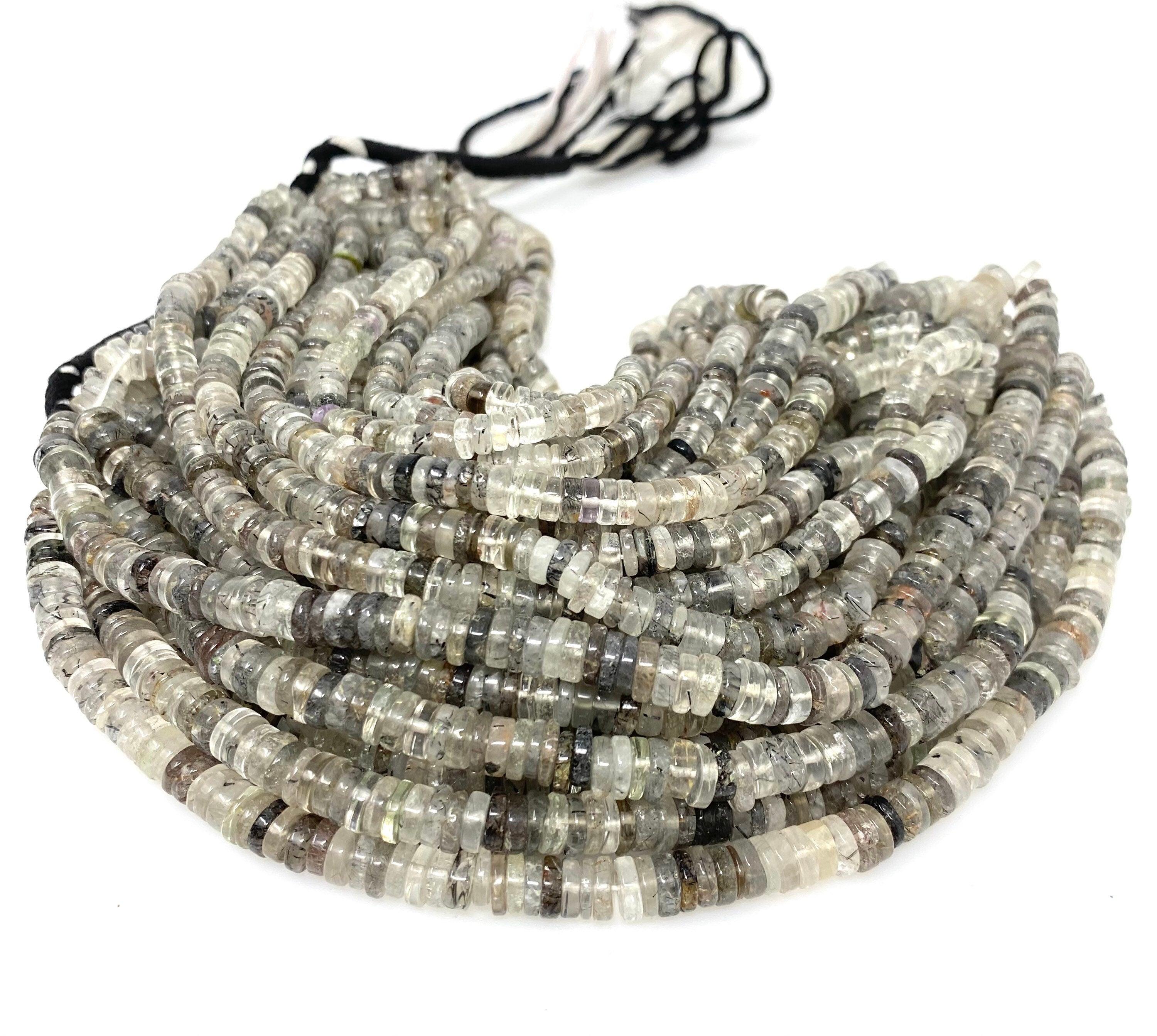 16" Natural Black Rutile Heishi Beads, Tyre Shape Gemstone Beads, - VirtuousWares:Global