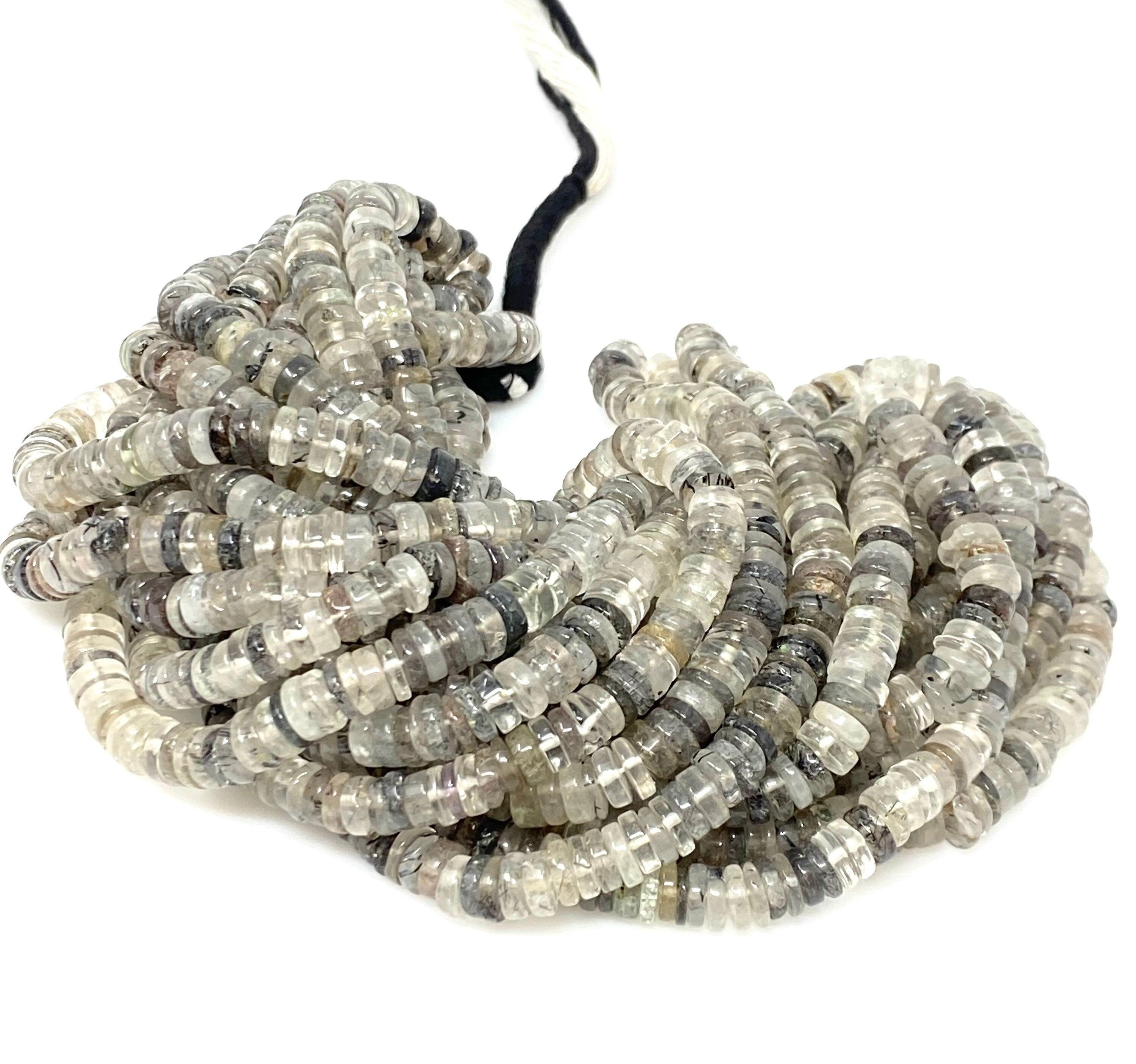 16" Natural Black Rutile Heishi Beads, Tyre Shape Gemstone Beads, - VirtuousWares:Global