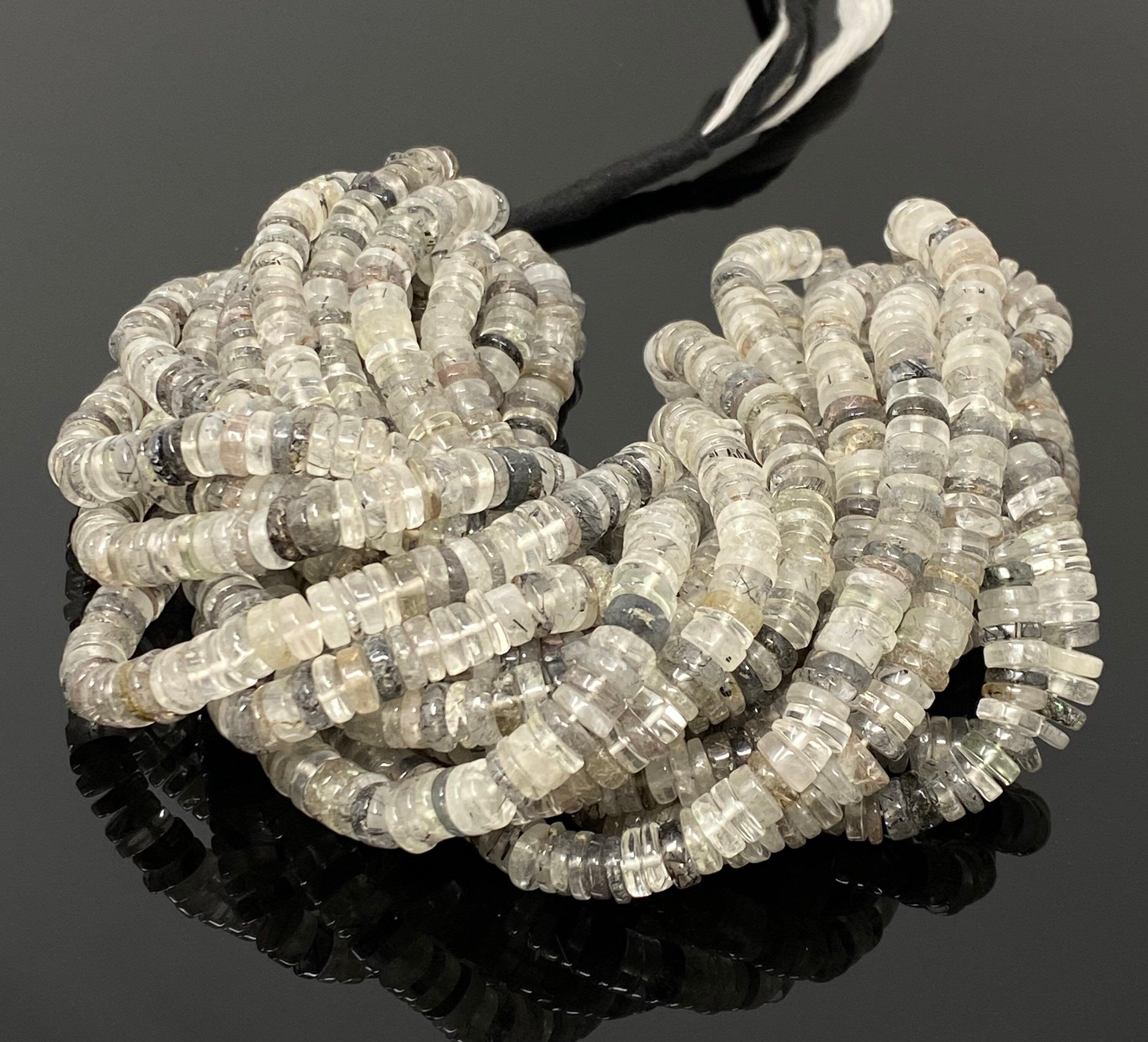 16" Natural Black Rutile Heishi Beads, Tyre Shape Gemstone Beads, - VirtuousWares:Global