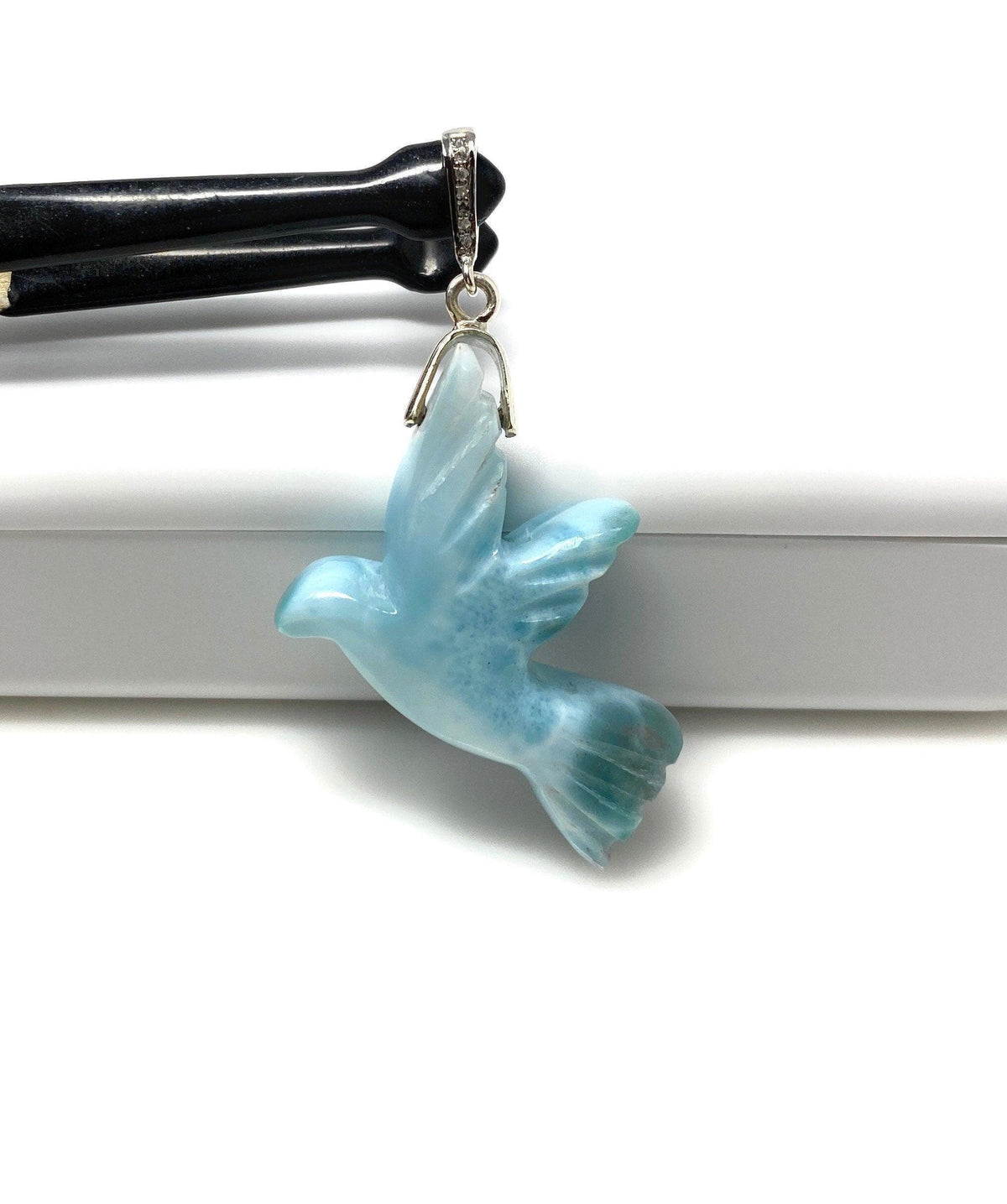 16g Rare Large Larimar Bird Pendant, Pave Diamond Larimar Pendant, - VirtuousWares:Global