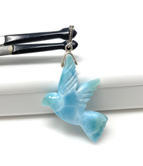 16g Rare Large Larimar Bird Pendant, Pave Diamond Larimar Pendant, - VirtuousWares:Global