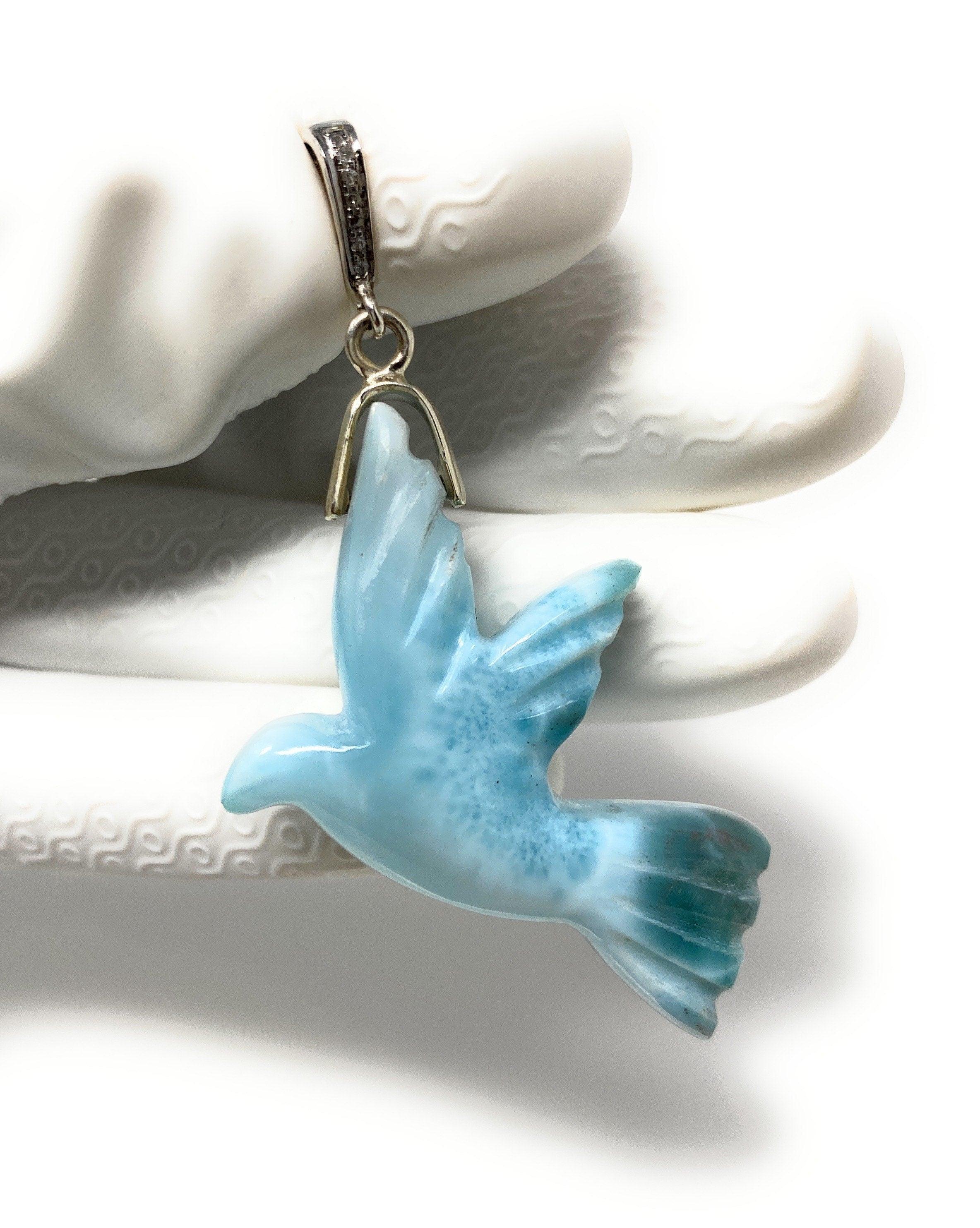16g Rare Large Larimar Bird Pendant, Pave Diamond Larimar Pendant, - VirtuousWares:Global
