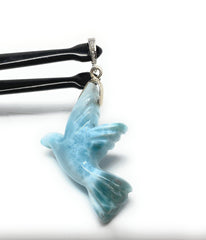 16g Rare Large Larimar Bird Pendant, Pave Diamond Larimar Pendant, - VirtuousWares:Global