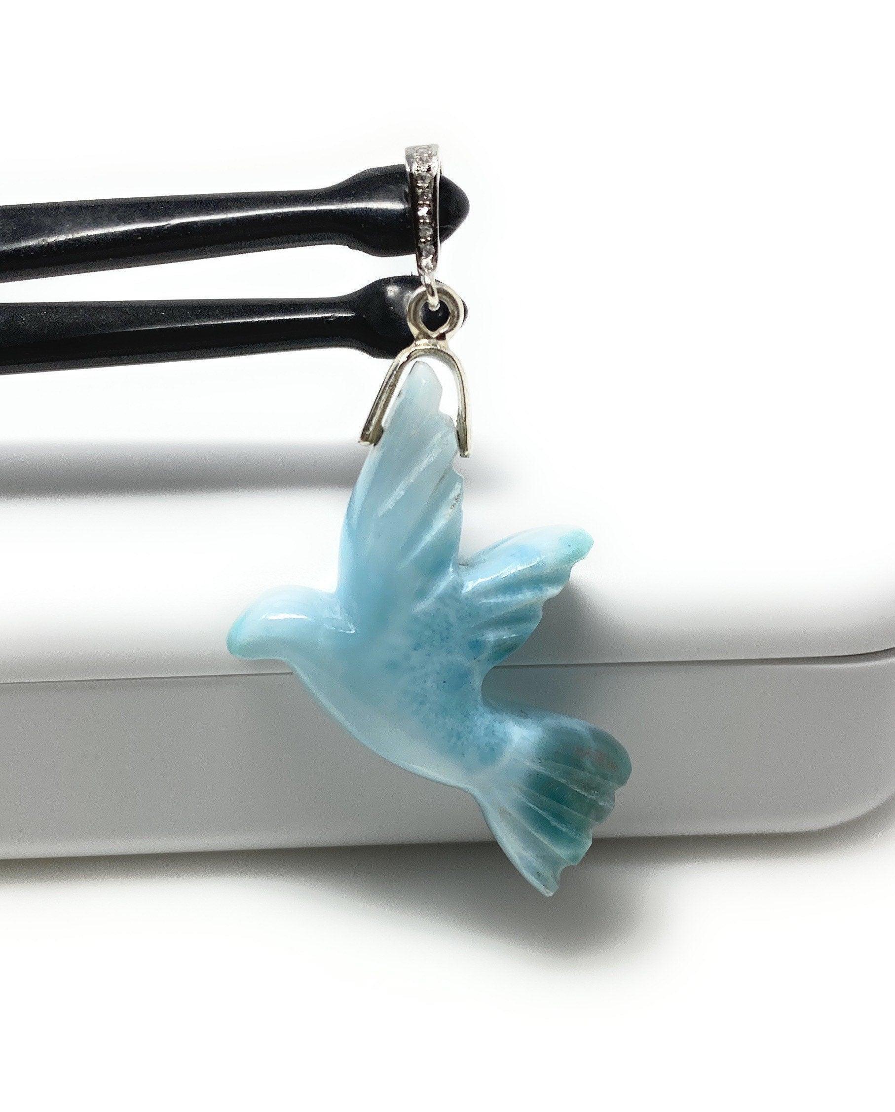 16g Rare Large Larimar Bird Pendant, Pave Diamond Larimar Pendant, - VirtuousWares:Global
