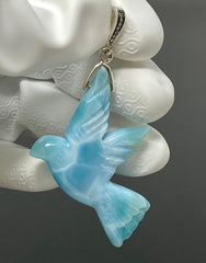 16g Rare Large Larimar Bird Pendant, Pave Diamond Larimar Pendant, - VirtuousWares:Global