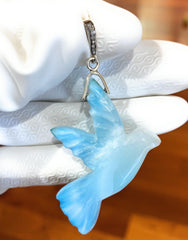 16g Rare Large Larimar Bird Pendant, Pave Diamond Larimar Pendant, - VirtuousWares:Global