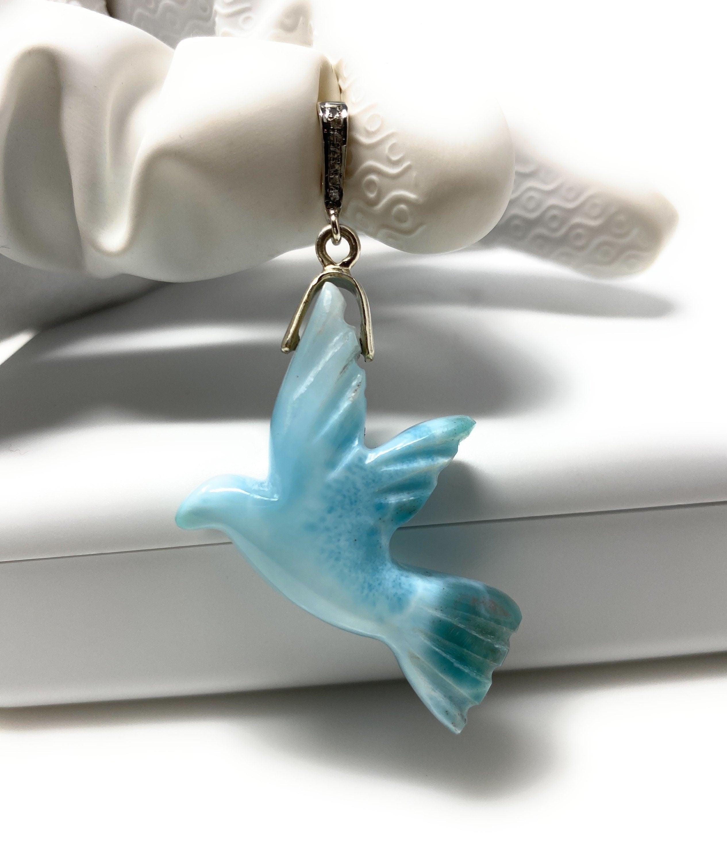 16g Rare Large Larimar Bird Pendant, Pave Diamond Larimar Pendant, - VirtuousWares:Global