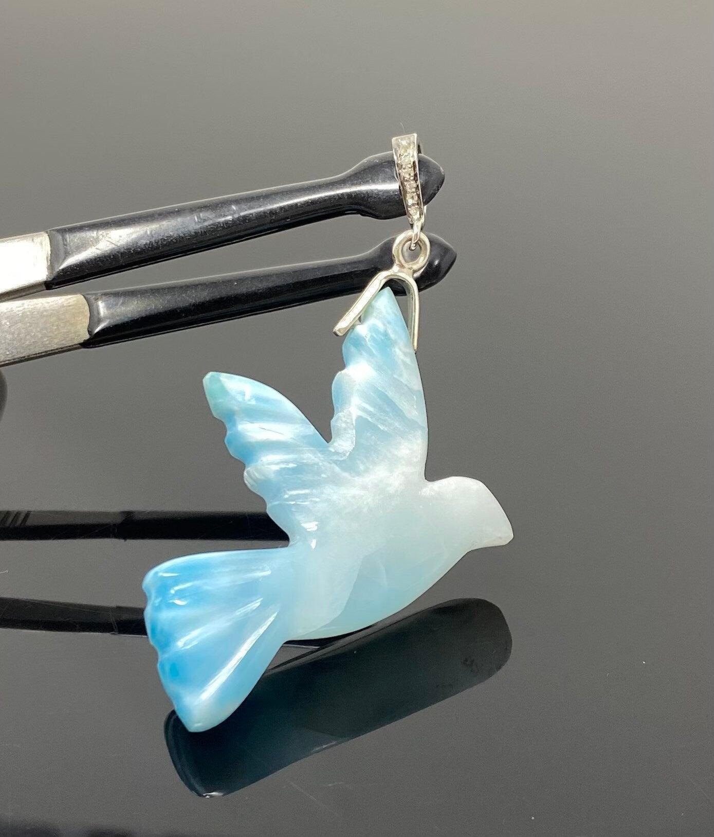 16g Rare Large Larimar Bird Pendant, Pave Diamond Larimar Pendant, - VirtuousWares:Global