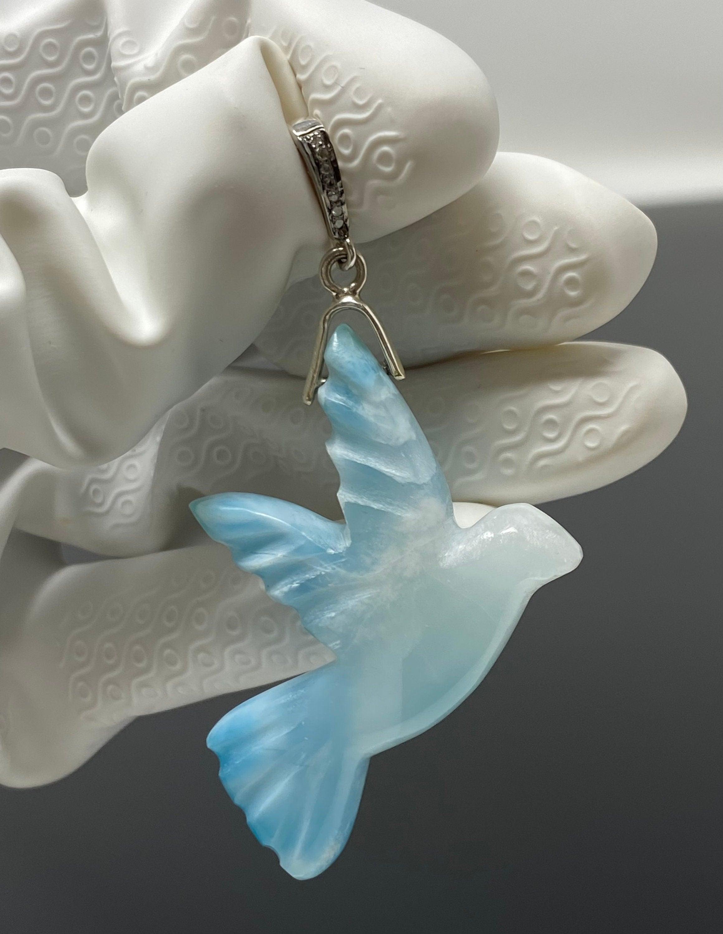 16g Rare Large Larimar Bird Pendant, Pave Diamond Larimar Pendant, - VirtuousWares:Global