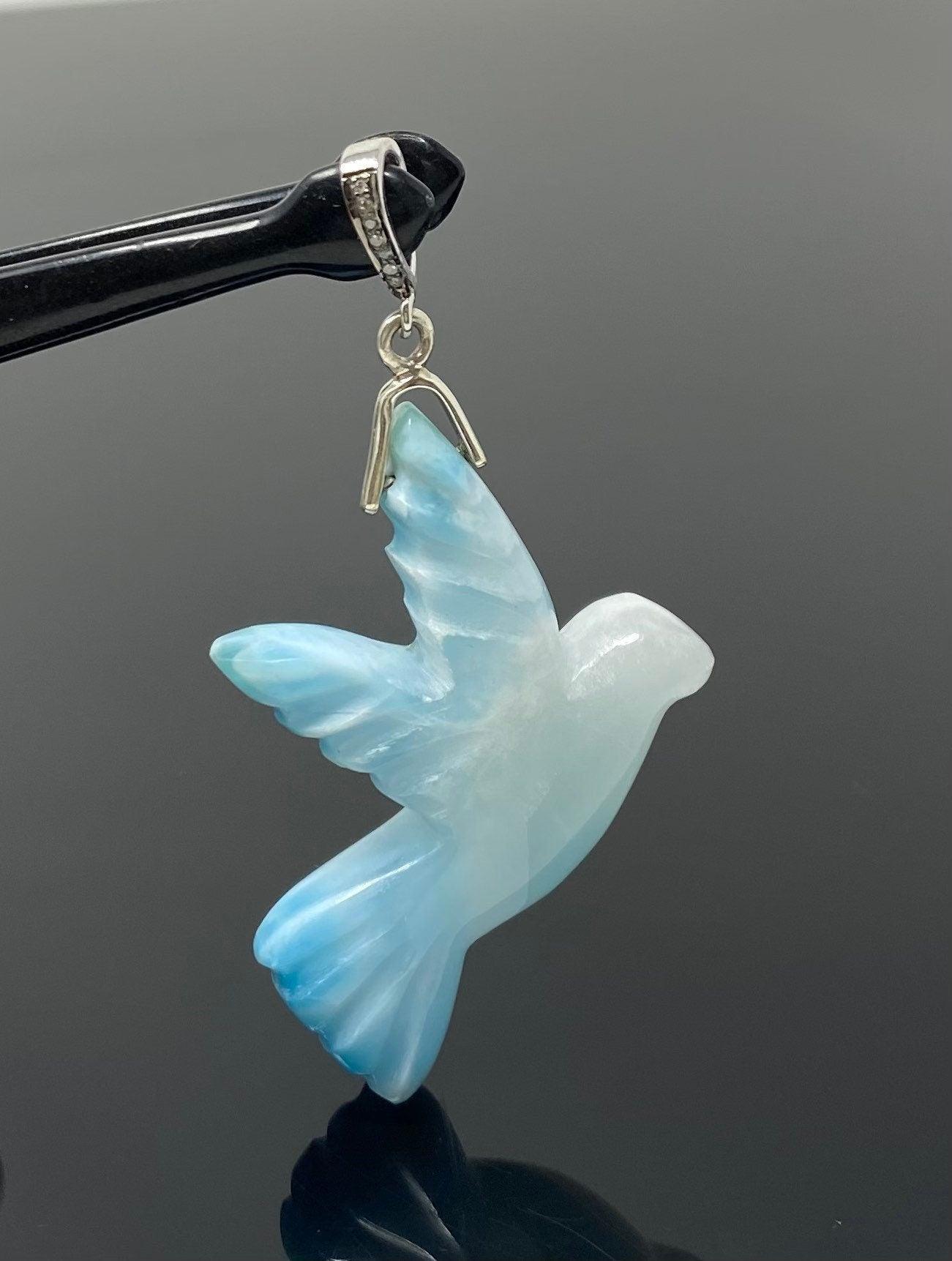 16g Rare Large Larimar Bird Pendant, Pave Diamond Larimar Pendant, - VirtuousWares:Global
