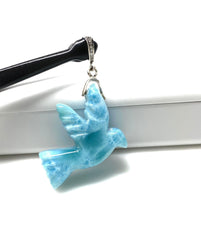18g Rare Large Larimar Bird Pendant, Pave Diamond Larimar Pendant, - VirtuousWares:Global