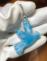 18g Rare Large Larimar Bird Pendant, Pave Diamond Larimar Pendant, - VirtuousWares:Global