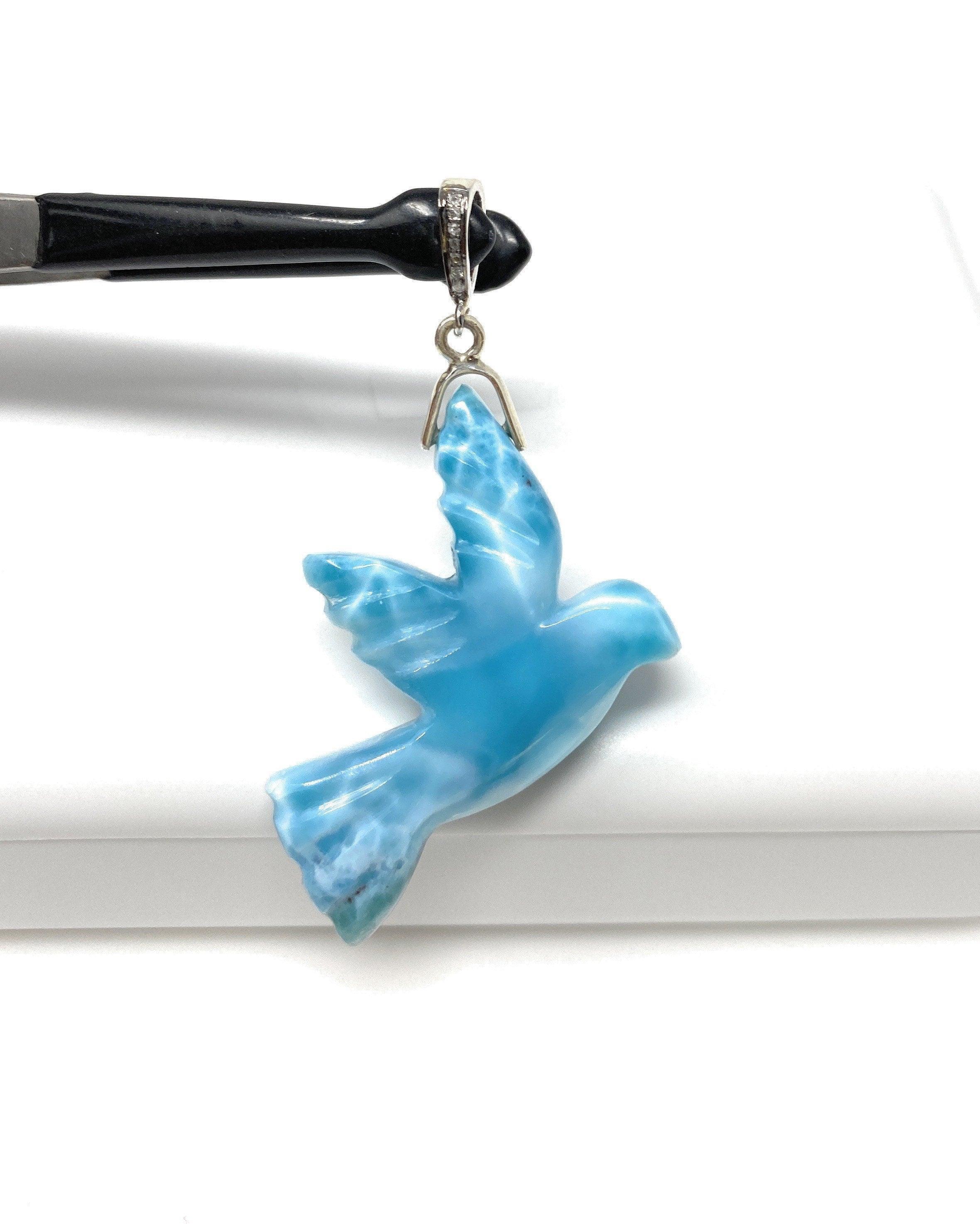 18g Rare Large Larimar Bird Pendant, Pave Diamond Larimar Pendant, - VirtuousWares:Global