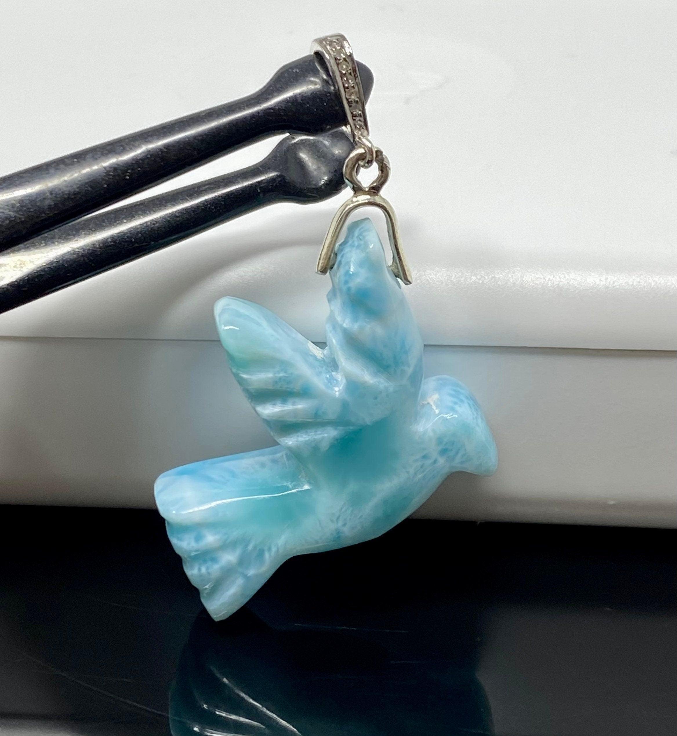 18g Rare Large Larimar Bird Pendant, Pave Diamond Larimar Pendant, - VirtuousWares:Global