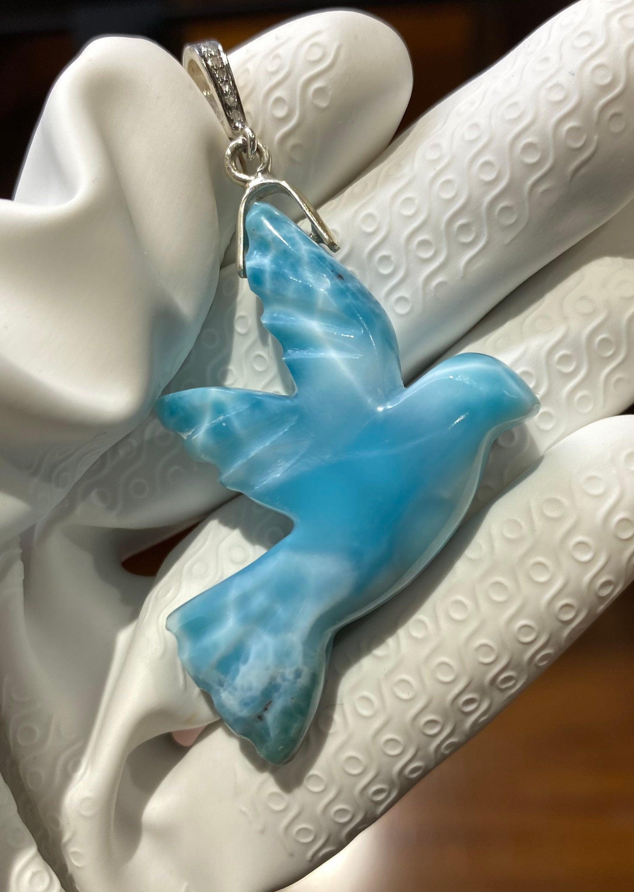 18g Rare Large Larimar Bird Pendant, Pave Diamond Larimar Pendant, - VirtuousWares:Global