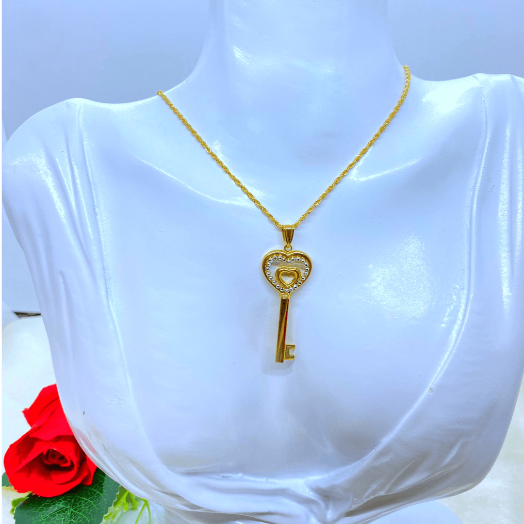 18K Real Gold Heart Key Necklace 18” - VirtuousWares:Global