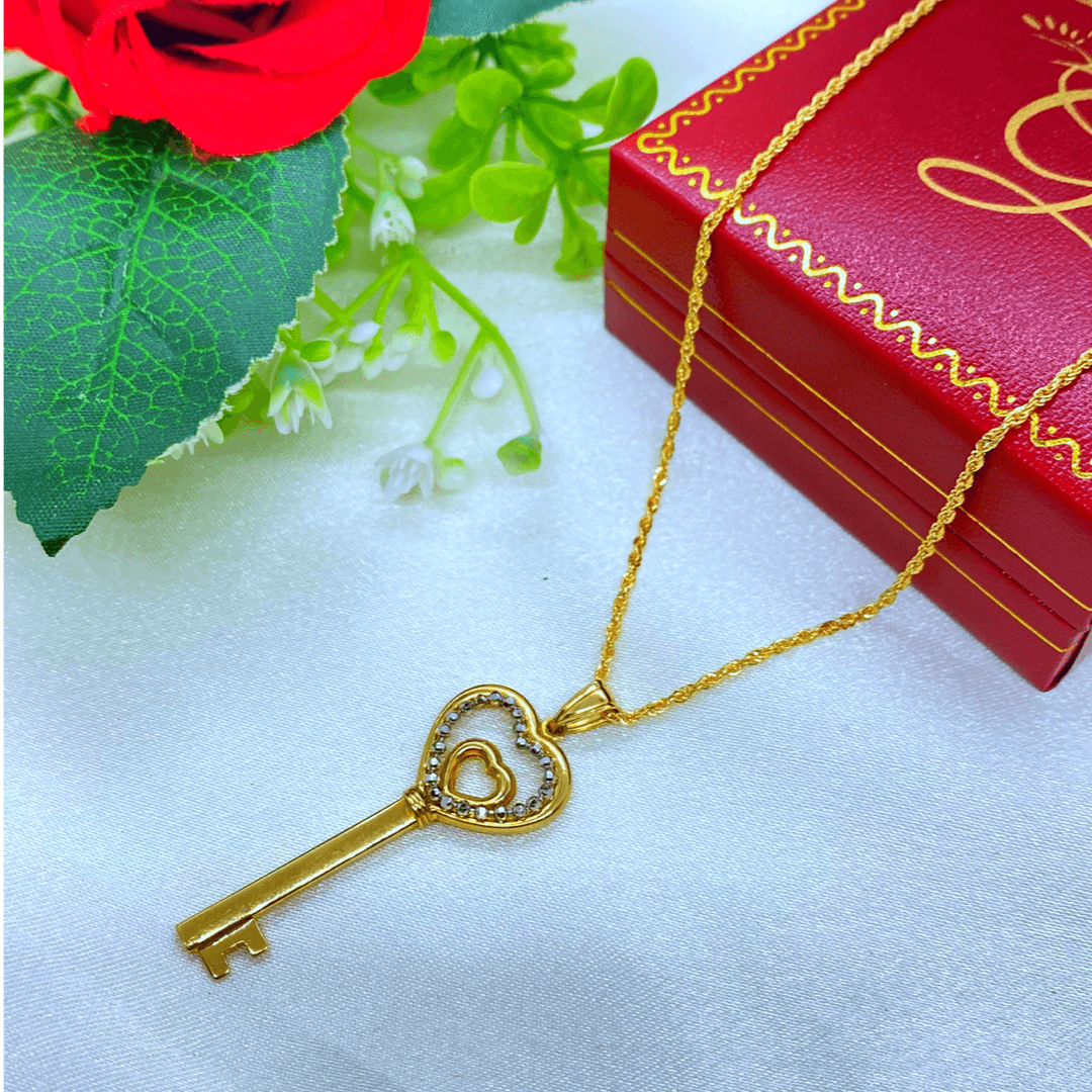 18K Real Gold Heart Key Necklace 18” - VirtuousWares:Global