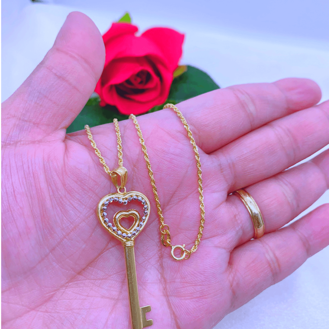 18K Real Gold Heart Key Necklace 18” - VirtuousWares:Global