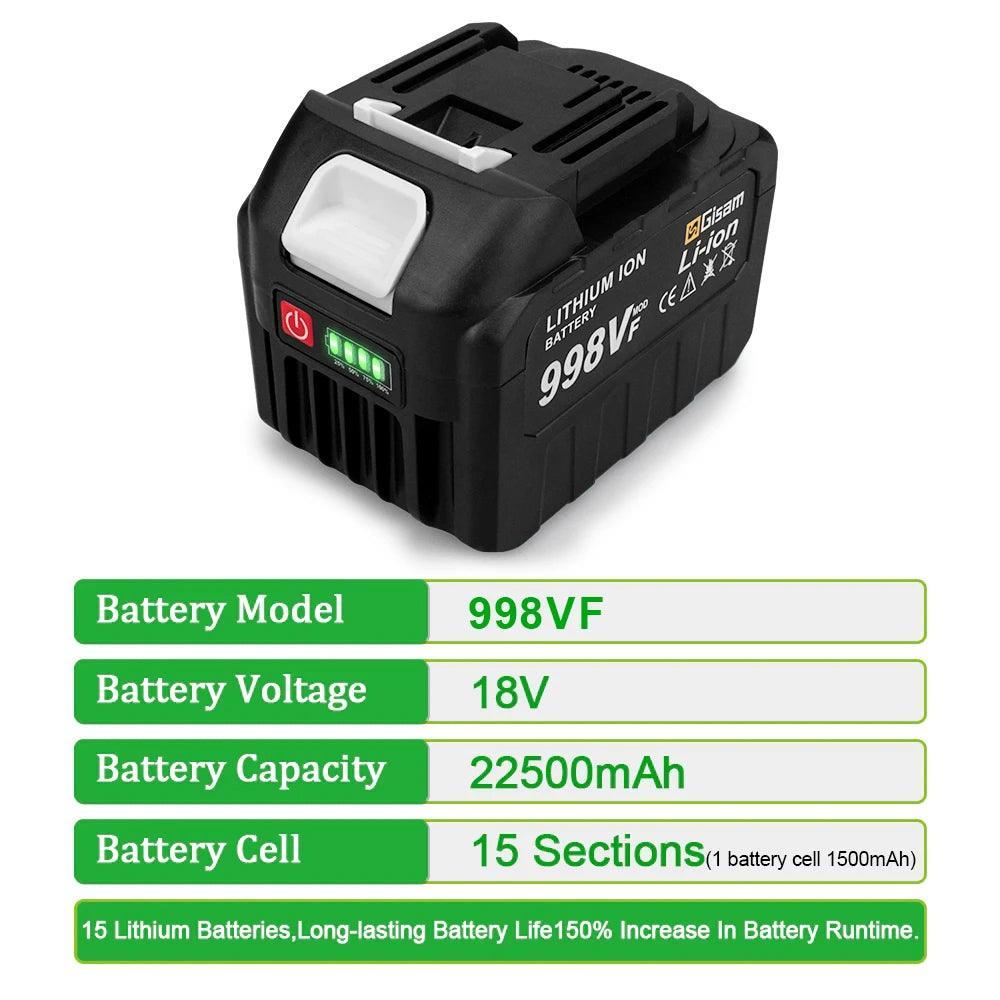 18V Rechargeable Lithium Ion Battery 22500mAh 15000mAh Lithium Battery With Battery indicator For Makita Power Tools Battery - VirtuousWares:Global