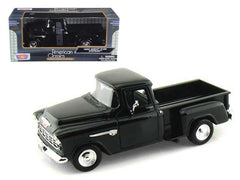 1955 Chevrolet 5100 Stepside Pickup Truck Black 1/24 Diecast Car Model - VirtuousWares:Global