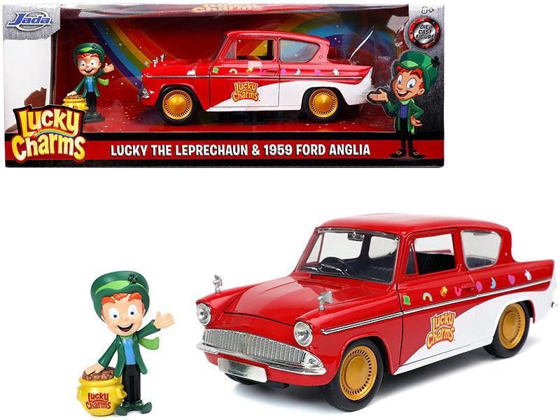 1959 Ford Anglia Red and White with Lucky the Leprechaun Diecast - VirtuousWares:Global