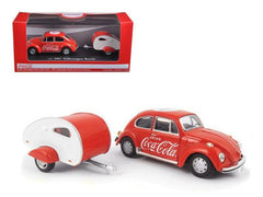 1967 Volkswagen Beetle Red with Teardrop Travel Trailer Red and White - VirtuousWares:Global