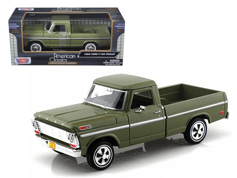 1969 Ford F-100 Pickup Truck Green 1/24 Diecast Car Model by Motormax - VirtuousWares:Global