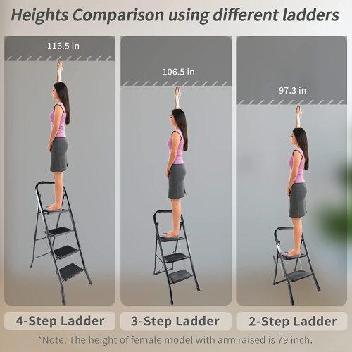 2-4 Step Sturdy Steel Ladder Folding Step Stool with Anti-Slip Pedal - VirtuousWares:Global