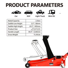 2.5 Ton Hydraulic Low Profile Aluminum And Steel Racing Floor Jack - VirtuousWares:Global