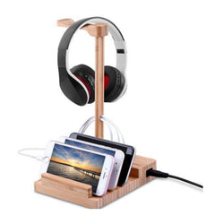 2 in 1 Bamboo Wood Charging Station Stand 3 USB for iPhone & - VirtuousWares:Global