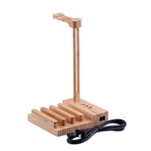 2 in 1 Bamboo Wood Charging Station Stand 3 USB for iPhone & - VirtuousWares:Global