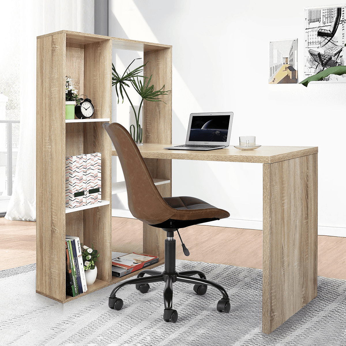 2 in 1 computer desk/ L-shape Desktop with shelves - VirtuousWares:Global